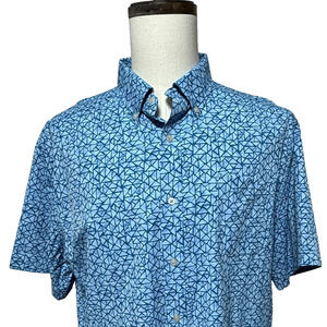 Southern Tide Shirt Mens XL Blue Geometric Nylon Stretch Short Sleeve Beachy